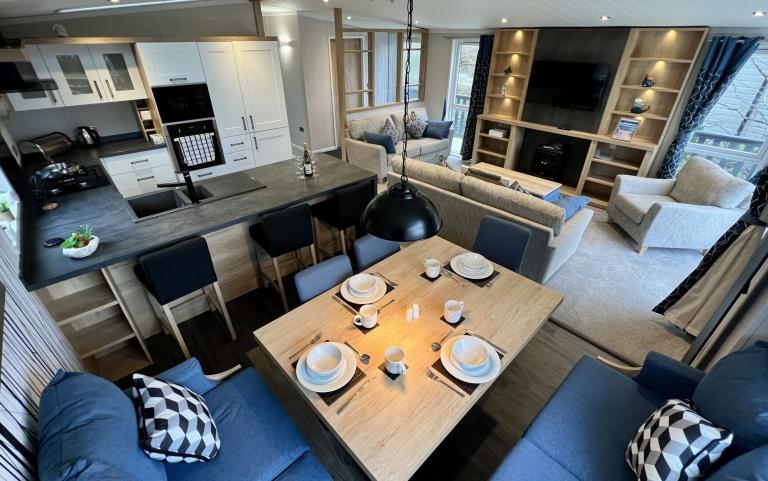 Lounge, Kitchen & Dining area in a Luxury Lodge
